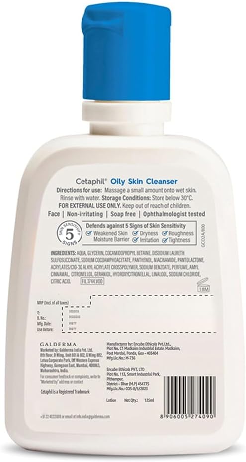 Cetaphil Oily Skin Cleanser, Face & Body Wash for Men & Women, Combination to Oily and Sensitive Skin, Unscented, 236ml
