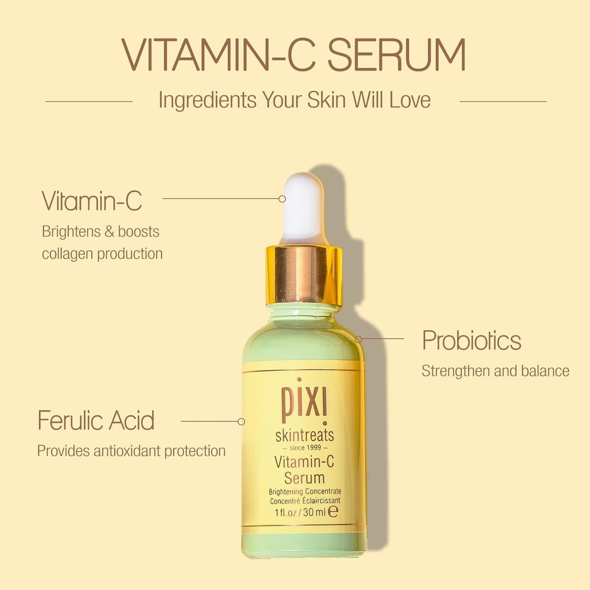 Pixi Beauty Vitamin-C Serum | Brightening Serum For Radiant Skin | Daily Vitamin-C Serum | Maintain A Youthful Complexion | 1.01 Fl Oz
