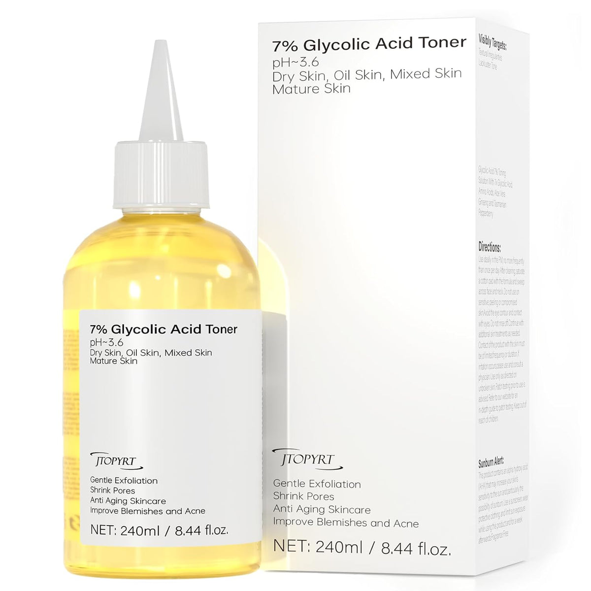 Glycolic Acid 7% Exfoliating Toner: Glycolic Acid Toner Gently Exfoliates 240ml - Toning Solution Reduces Skin Blemishes