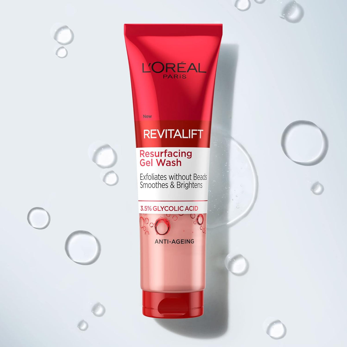 L'ORÉAL Paris 3.5% Glycolic Acid Cleanser, Revitalift Glycolic Resurfacing Gel Wash, Gently Exfoliates To Smooth & Brighten Skin – 150ml