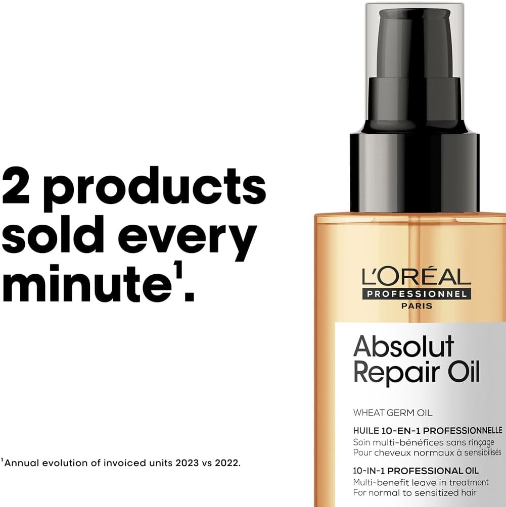 L’Oréal Professionnel | Absolut Repair Oil multi-benefit leave in treatment | For dry and damaged hair | | Repairs & Hydrates Dry, Damaged Hair | With Protein and Gold Quinoa | SERIE EXPERT | 90ml