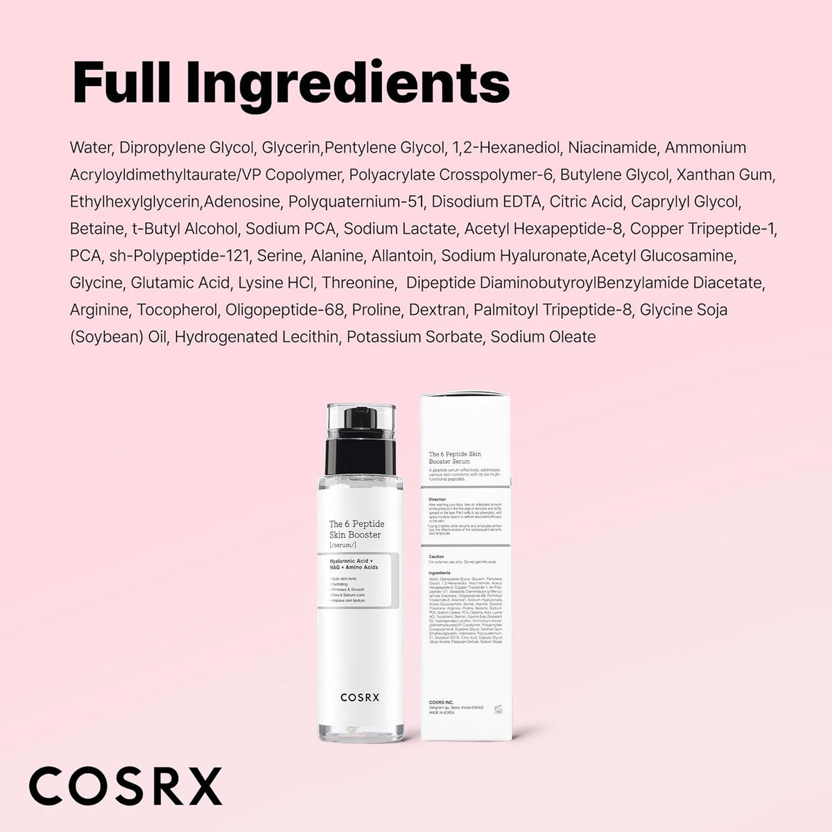 COSRX 6 x Peptide Collagen Booster Toner Serum 150 ml / 5.07 Fl.Oz, Skin Renewal Boosting Facial Essence, Niacinamide & Hyaluronic Acid for All Skin Types, Korean Skincare, Paraben Free