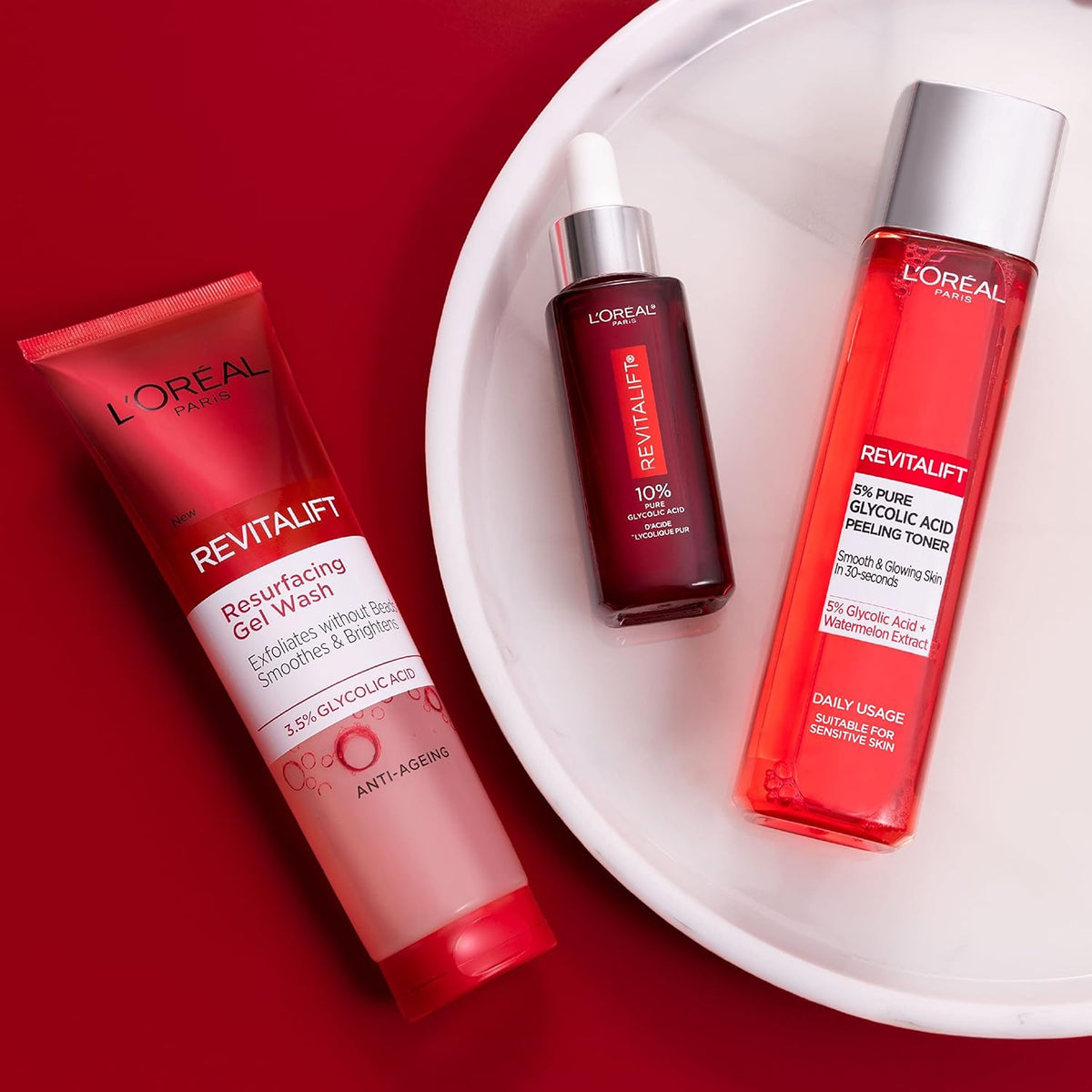 L'ORÉAL Paris 3.5% Glycolic Acid Cleanser, Revitalift Glycolic Resurfacing Gel Wash, Gently Exfoliates To Smooth & Brighten Skin – 150ml
