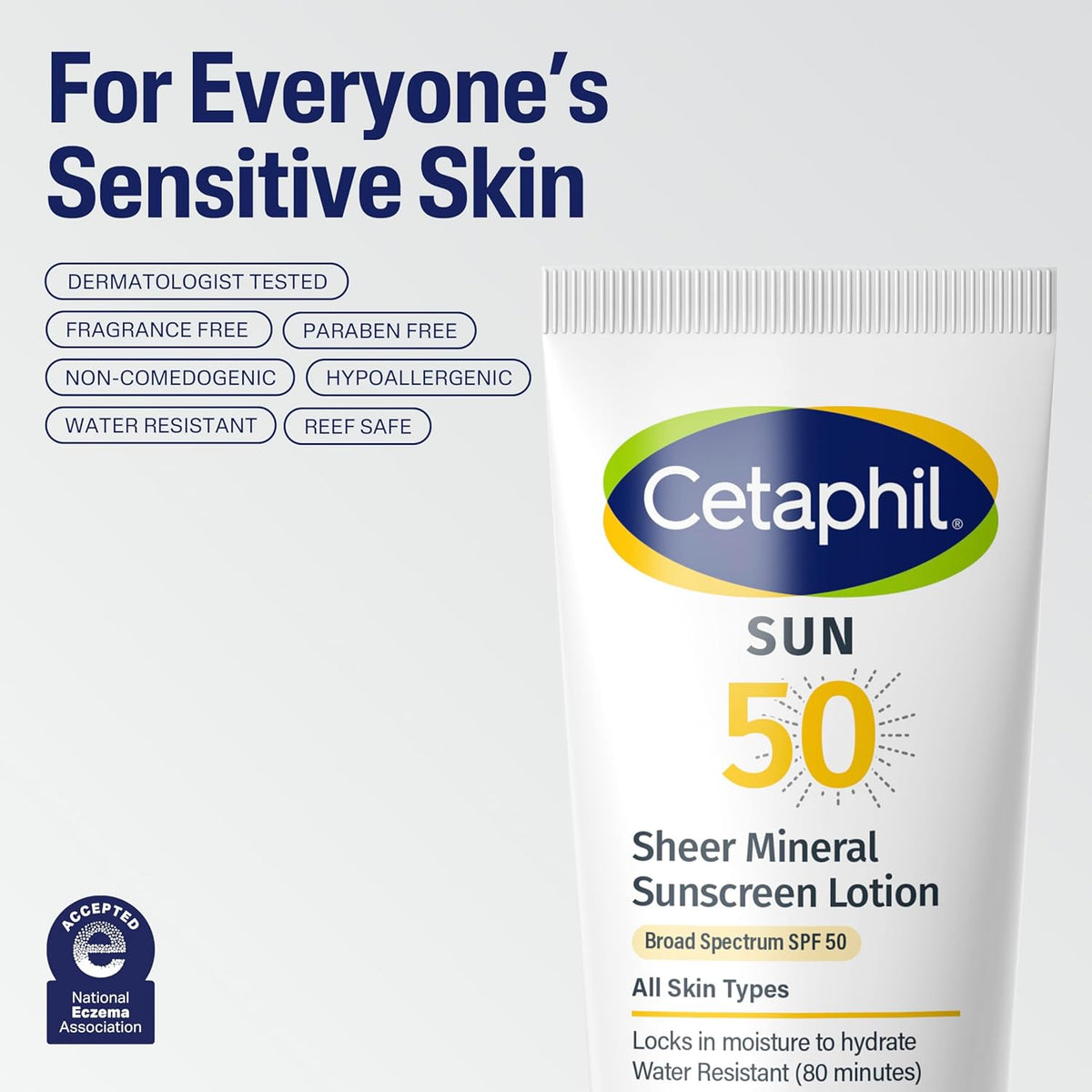 CETAPHIL Sheer Mineral Sunscreen Lotion for Face & Body | 3 fl oz | 100% Mineral Sunscreen: Zinc Oxide & Titanium Dioxide | Broad Spectrum SPF 50 | For Sensitive Skin | Dermatologist Recommended Brand